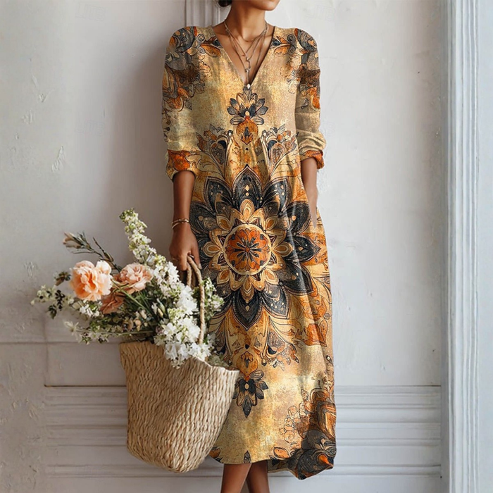 Dora | Kwiatowa Sukienka w Naturalnej Elegancji